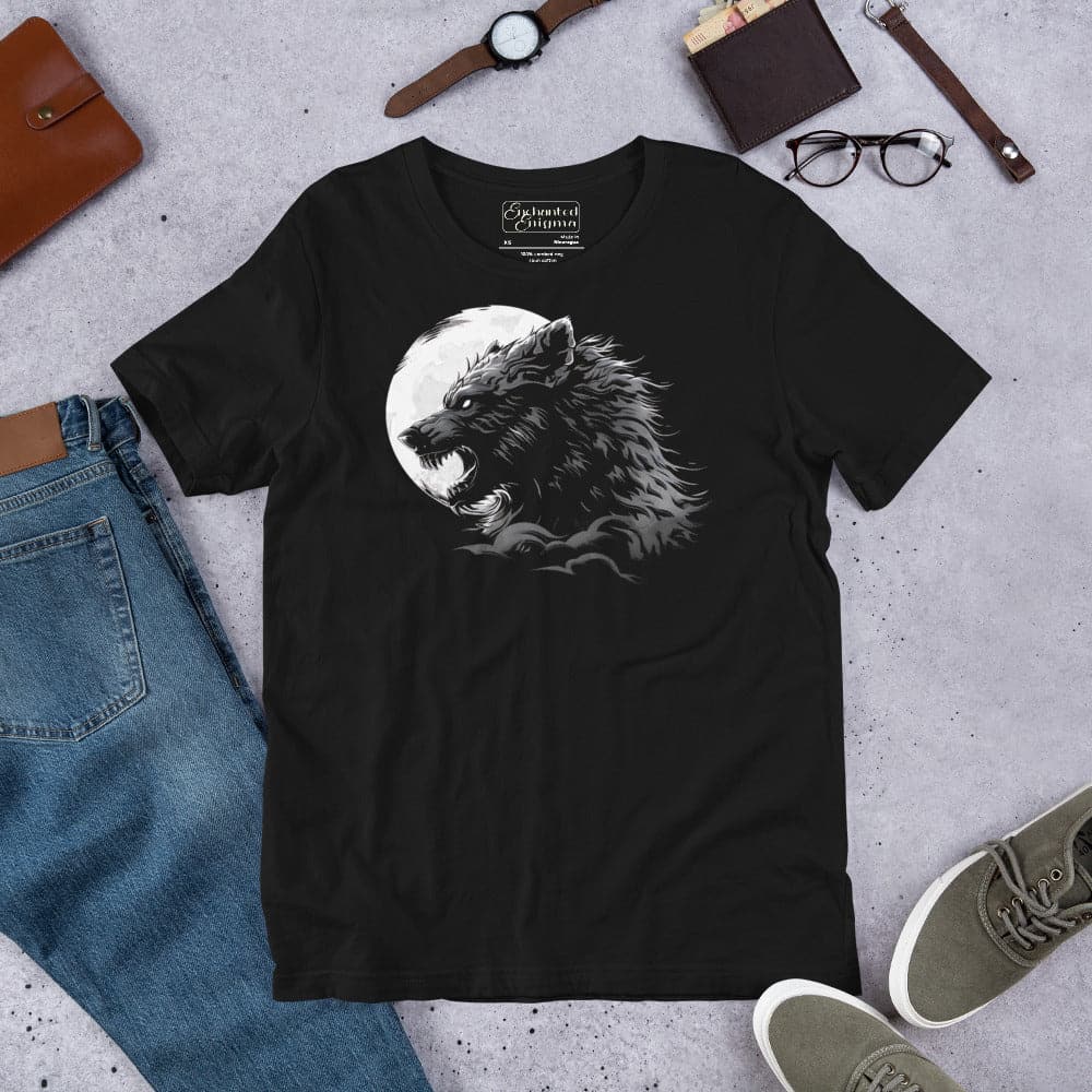 Lunar Wolf Shirt, Monochrome Wolf Silhouette Tee, unisex t-shirt